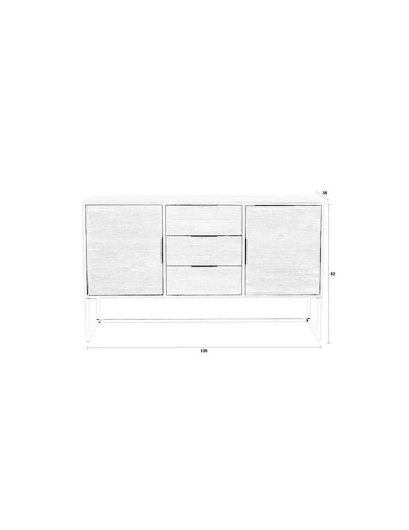 Technische Zeichnung des Sideboard Webster High mit zwei Schiebetüren seitlich und drei Schubladen in der Mitte.
