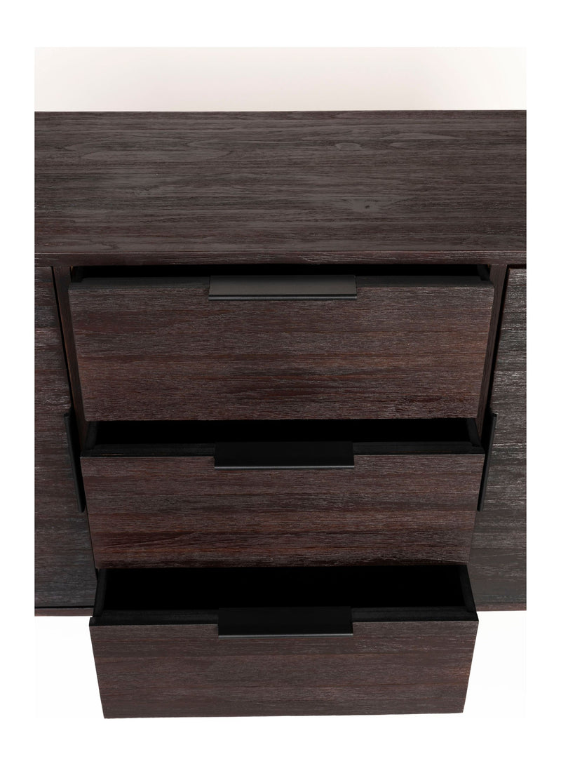 Sideboard Webster High aus recyceltem Teakholz mit Schiebetüren, Braun