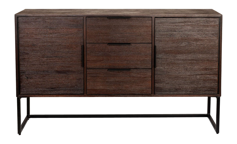 Sideboard Webster High aus recyceltem Teakholz mit Schiebetüren, Braun