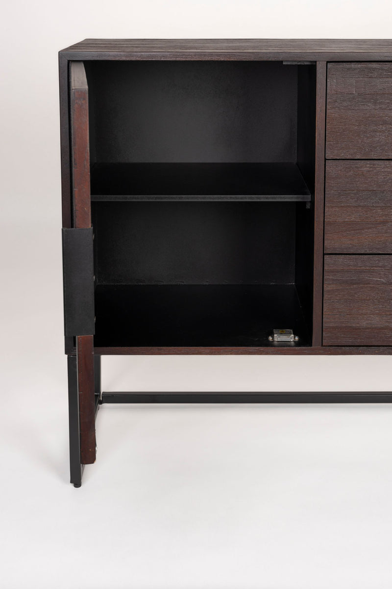 Sideboard Webster High aus recyceltem Teakholz mit Schiebetüren, Braun
