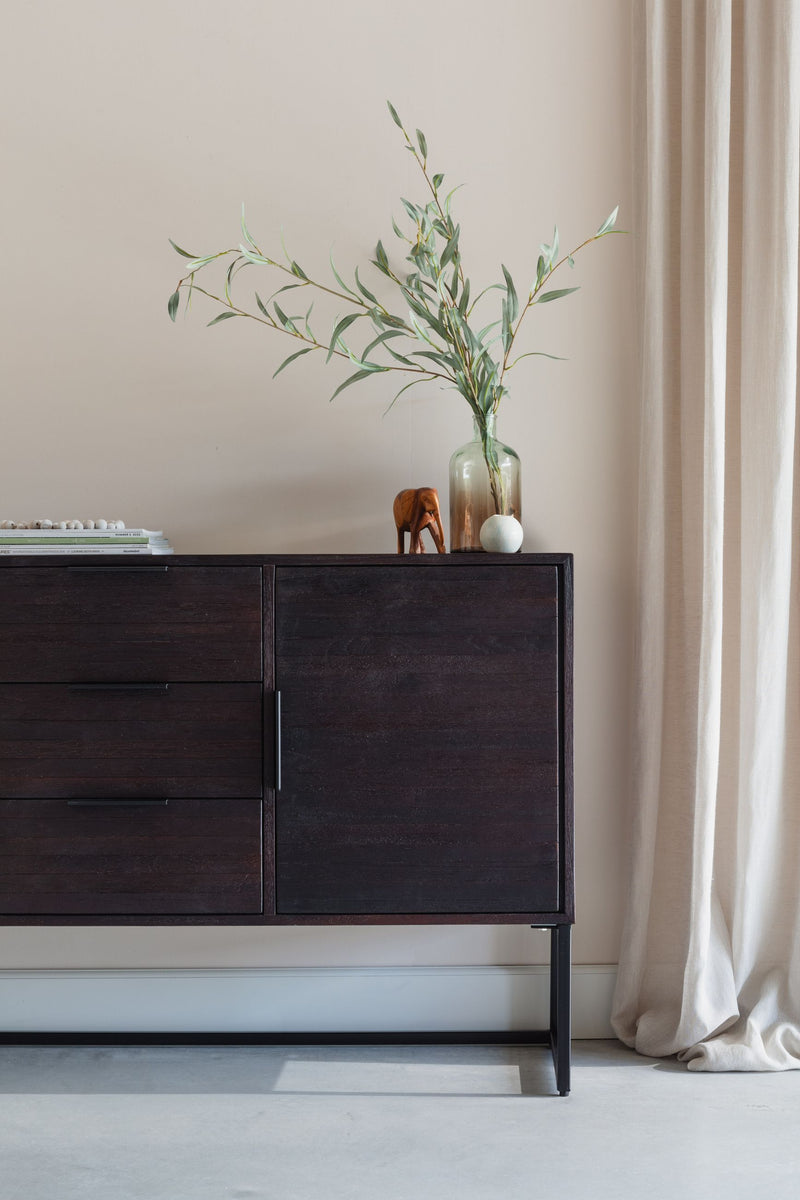 Sideboard Webster High aus recyceltem Teakholz mit Schiebetüren, Braun