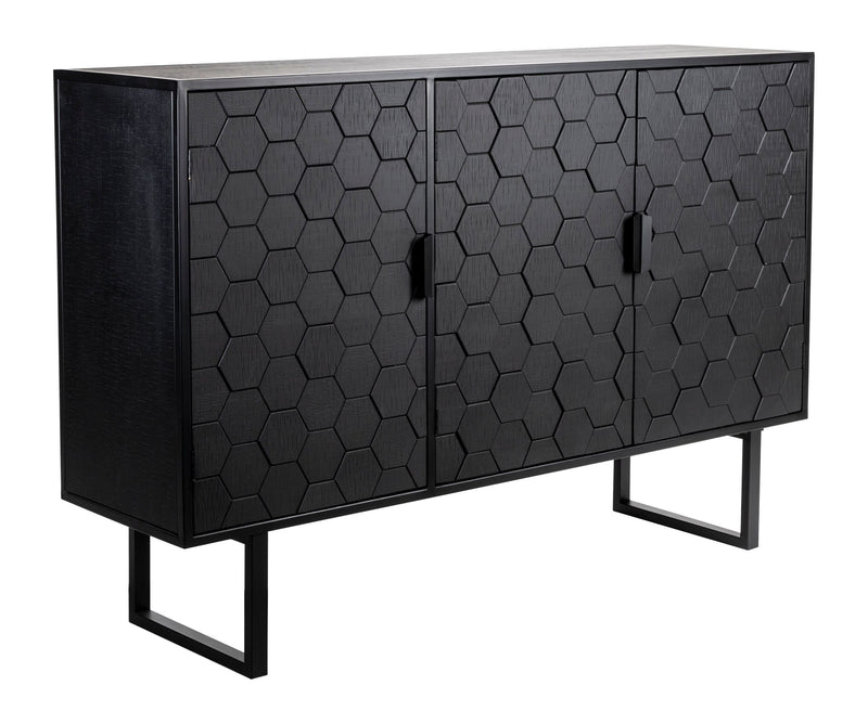Sideboard Linc High in Schwarz mit Sechseckmuster aus Fichtenholz