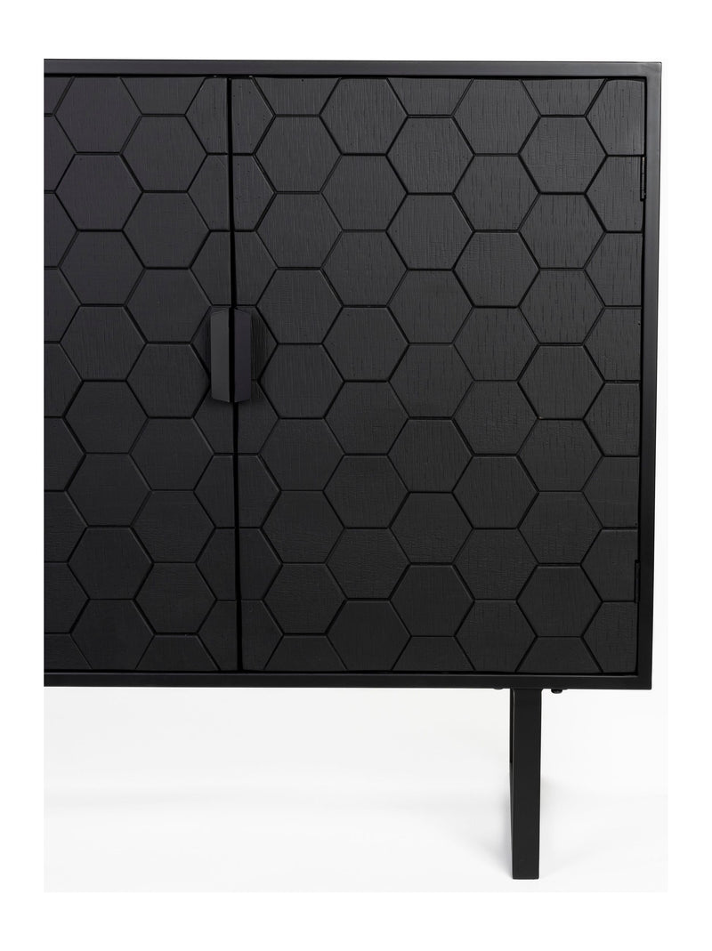 Sideboard Linc High in Schwarz mit Sechseckmuster aus Fichtenholz