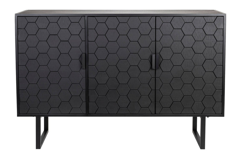 Sideboard Linc High in Schwarz mit Sechseckmuster aus Fichtenholz