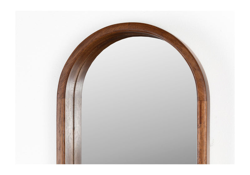 Ovaler Wandspiegel Nyko mit Rahmen aus Gummibaumholz in Beige