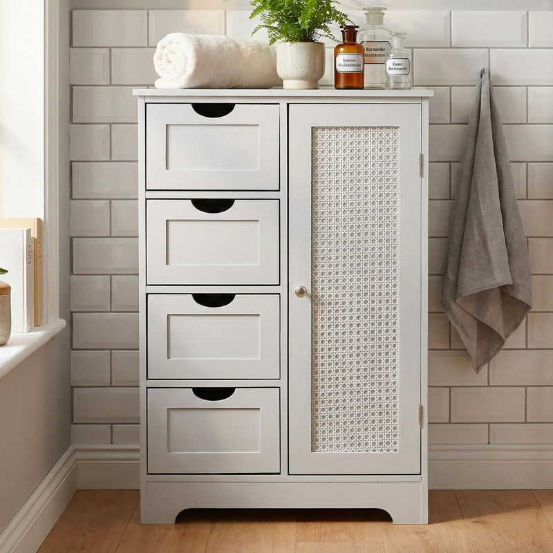 Badschrank mit Wiener Geflecht, 55x80 cm, Weiß von Wohnling