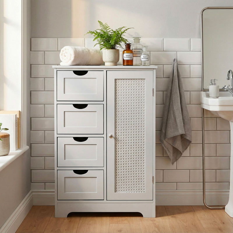 Badschrank mit Wiener Geflecht, 55x80 cm, Weiß von Wohnling