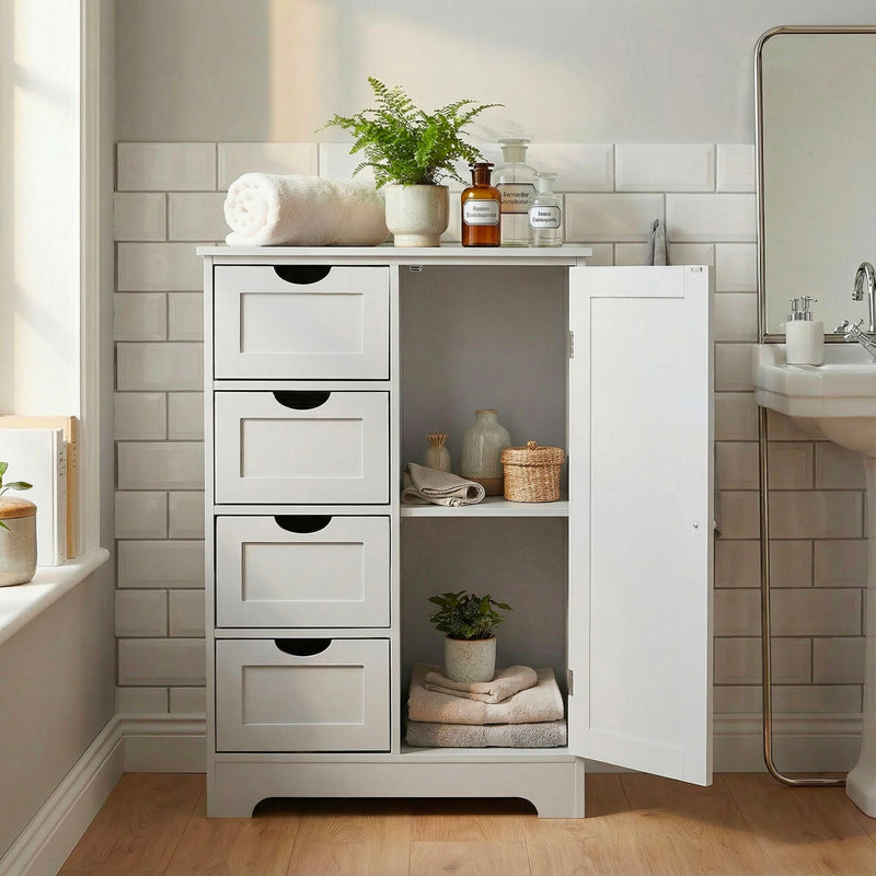 Badschrank mit Wiener Geflecht, 55x80 cm, Weiß von Wohnling