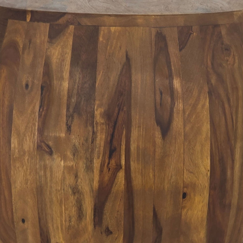 Beistelltisch Sheesham Massivholz rund mit Ablagefach im Naturdesign
