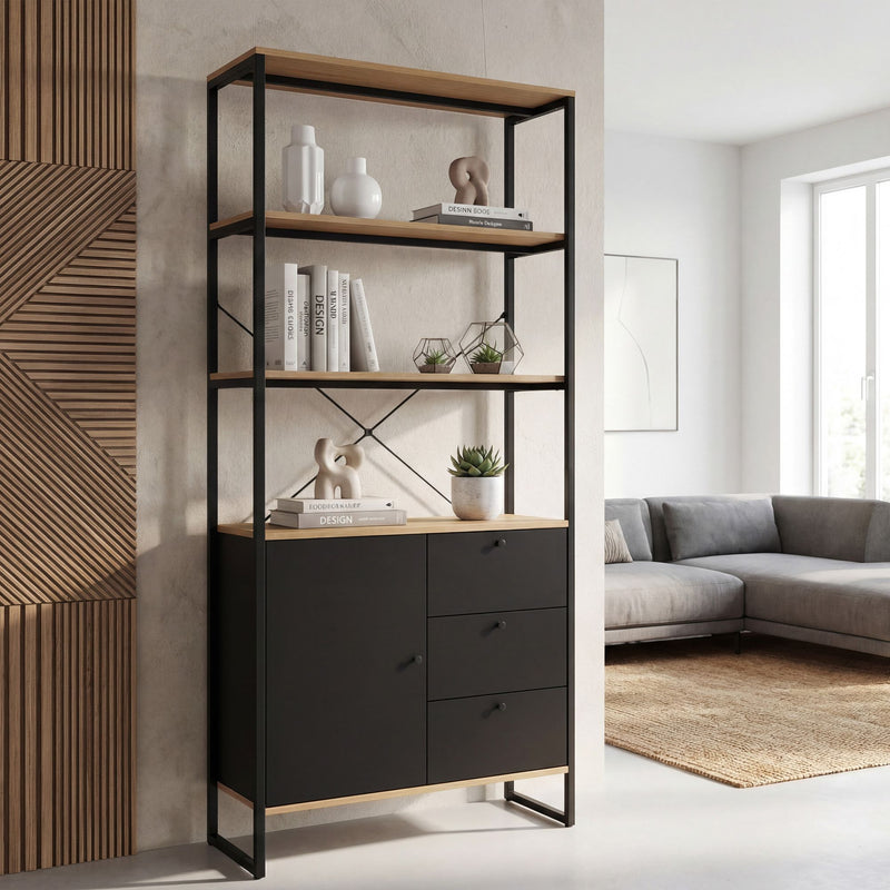 Bücherregal Wohnling 180 cm im Industrial-Look, Eiche Dekor
