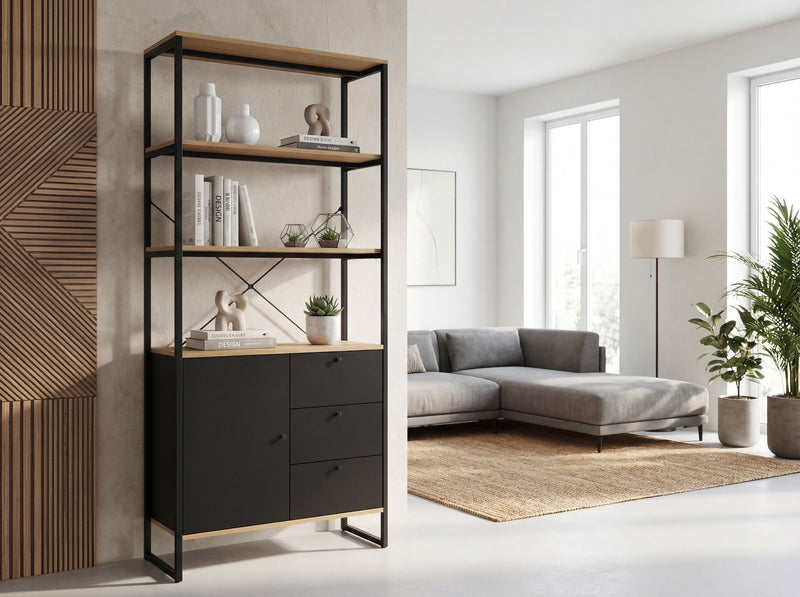 Bücherregal Wohnling 180 cm im Industrial-Look, Eiche Dekor