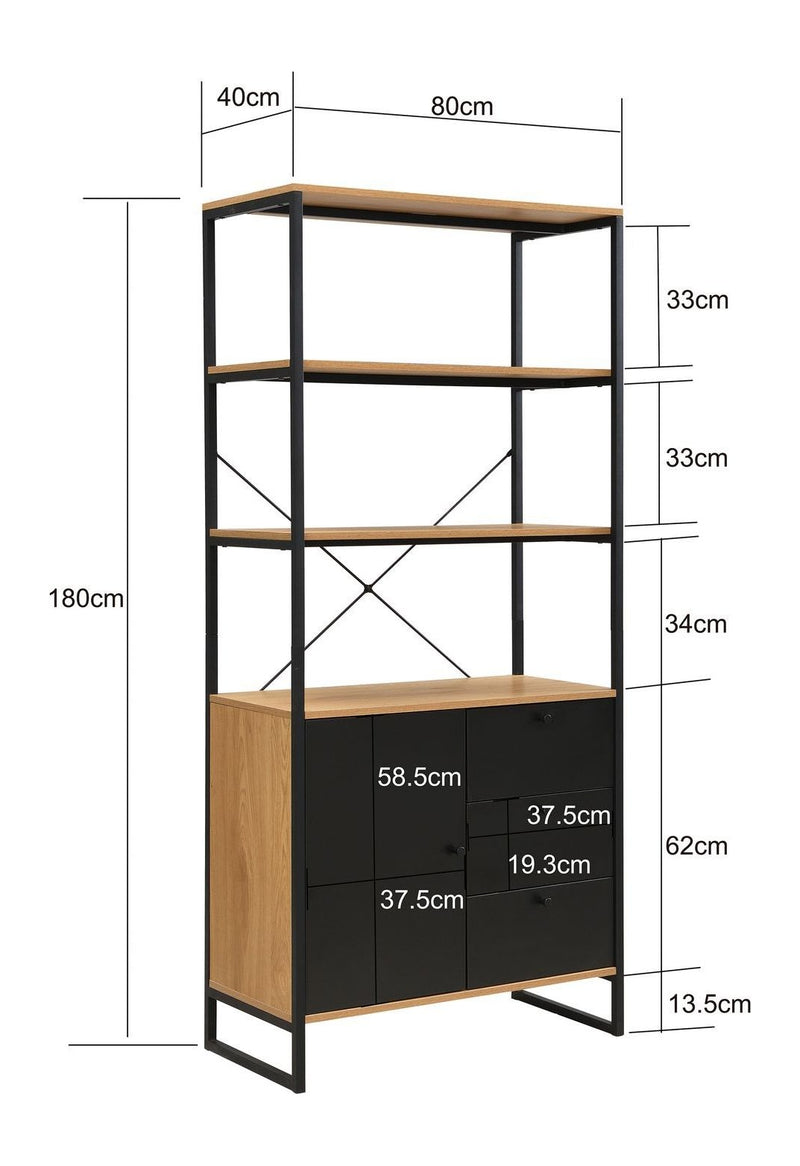 Bücherregal Wohnling 180 cm im Industrial-Look, Eiche Dekor