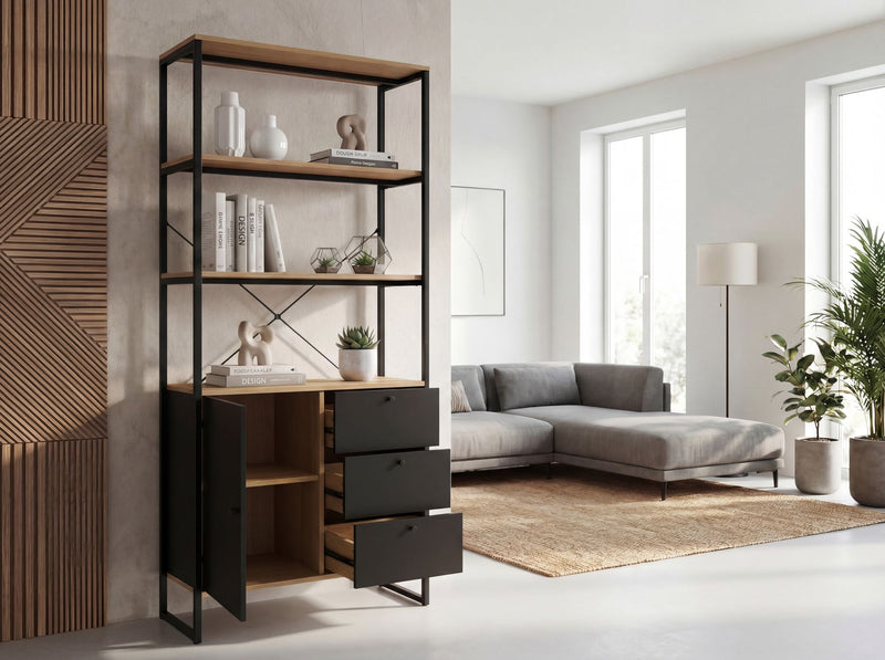 Bücherregal Wohnling 180 cm im Industrial-Look, Eiche Dekor