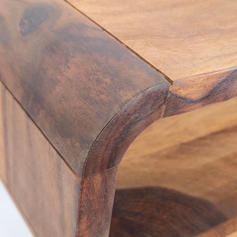 Couchtisch Sheesham Massivholz 100cm mit Ablagefach, Industrial Design