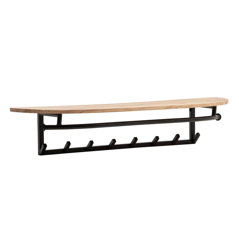 Garderobe Akazie Massivholz mit Metallrahmen Schwarz, 8 Haken & Ablage