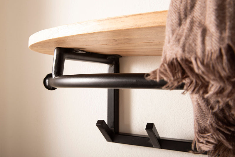 Garderobe Akazie Massivholz mit Metallrahmen Schwarz, 8 Haken & Ablage