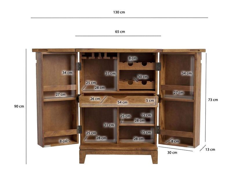Wohnling Hausbar Sheesham Massivholz mit Weinregal, 65 cm