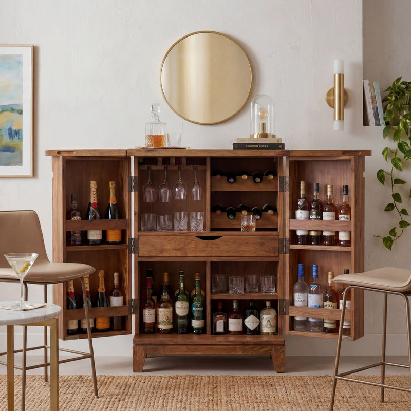 Wohnling Hausbar Sheesham Massivholz mit Weinregal, 65 cm