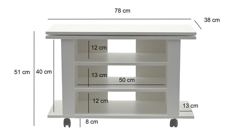 TV Lowboard Weiß 78 cm mit drehbarer Platte und Rollen von Wohnling
