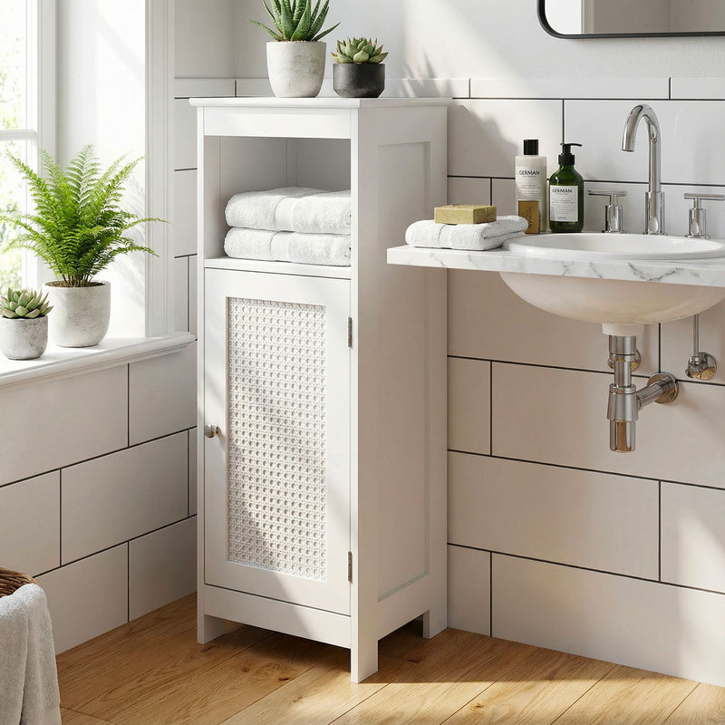 Badschrank 80x30x28 cm Weiß mit Wiener Geflecht für Bad & Flur