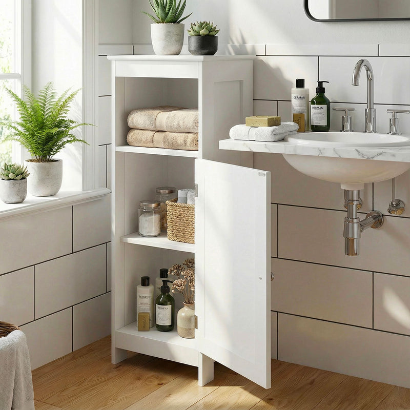 Badschrank 80x30x28 cm Weiß mit Wiener Geflecht für Bad & Flur