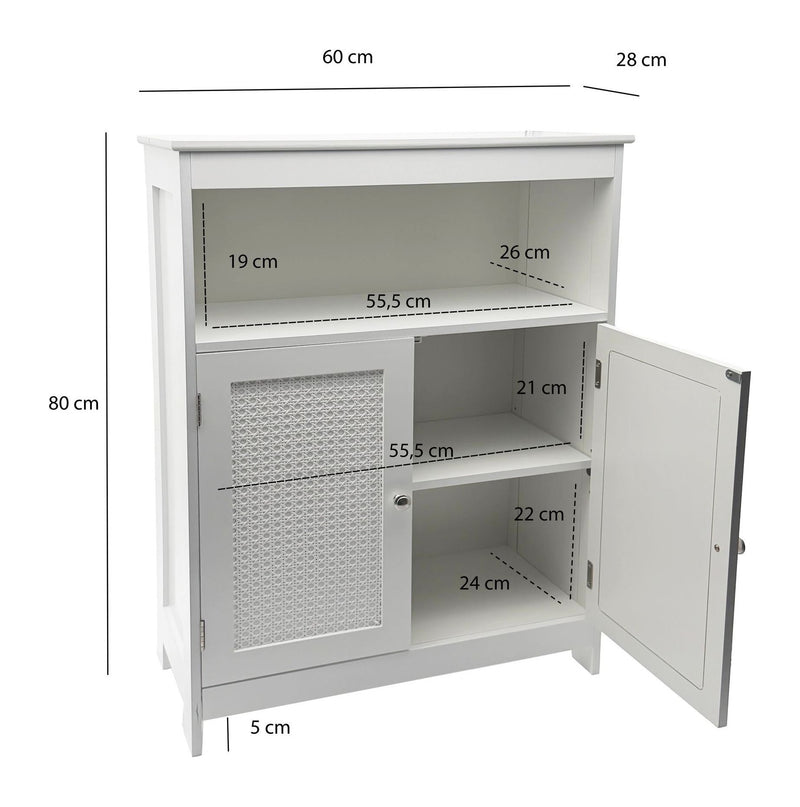 Badschrank Wohnling Weiß mit Wiener Geflecht, Türen & Ablage