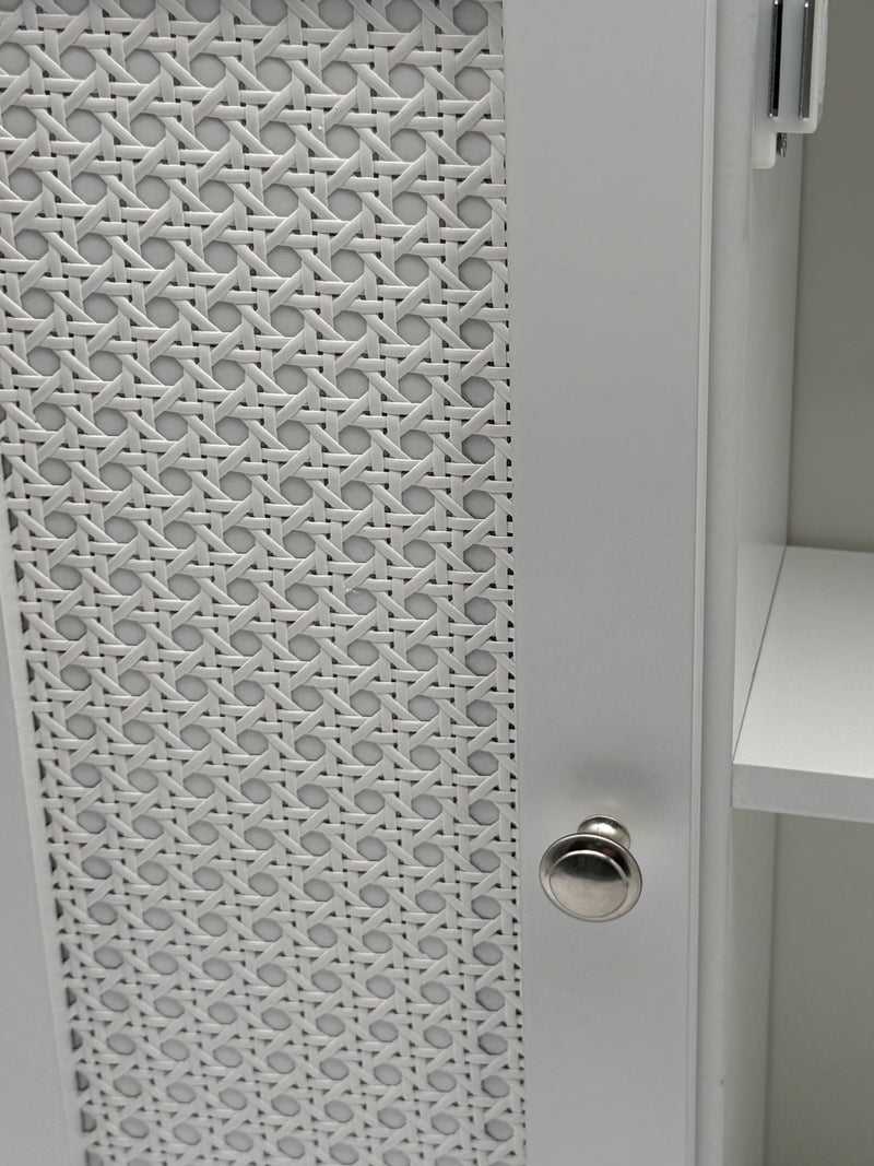 Wohnling Badschrank Spiegelschrank Weiß 60 cm mit Wiener Geflecht