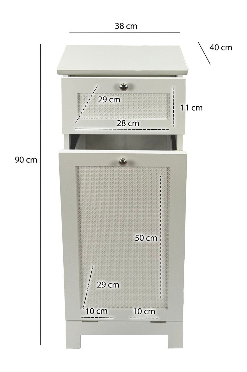 Badschrank Wäscheschrank Weiß mit Wiener Geflecht, Klapptür &