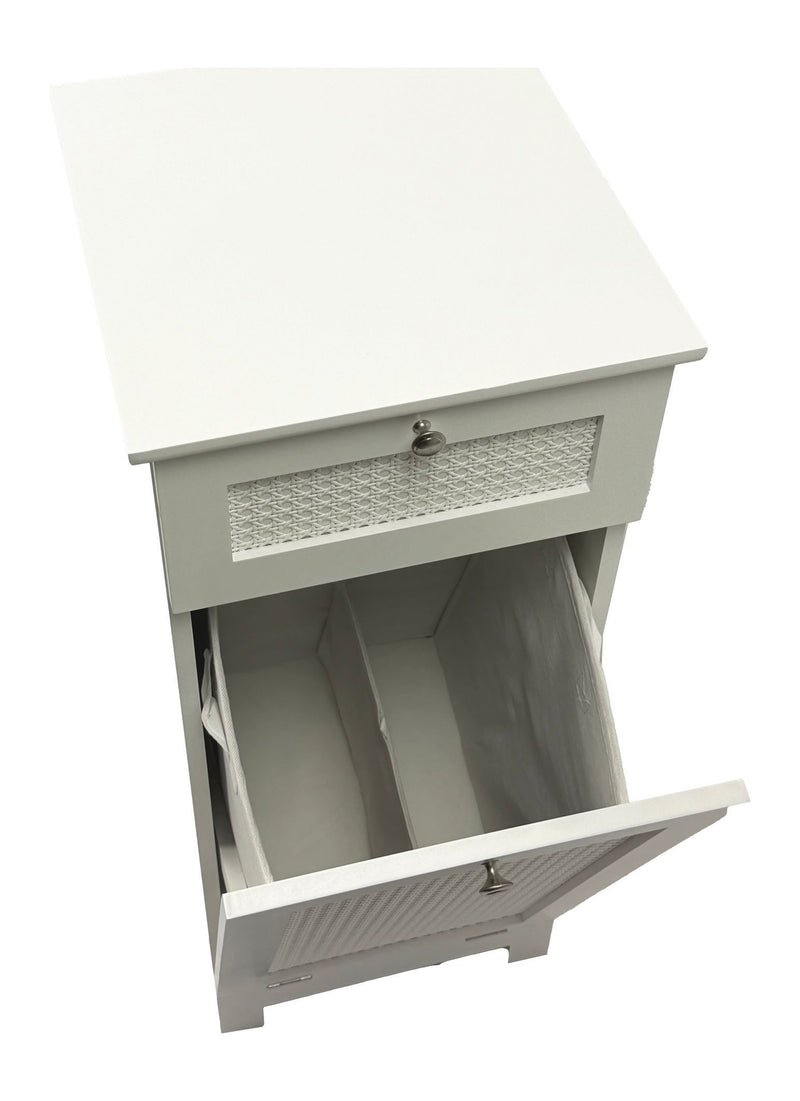 Badschrank Wäscheschrank Weiß mit Wiener Geflecht, Klapptür &