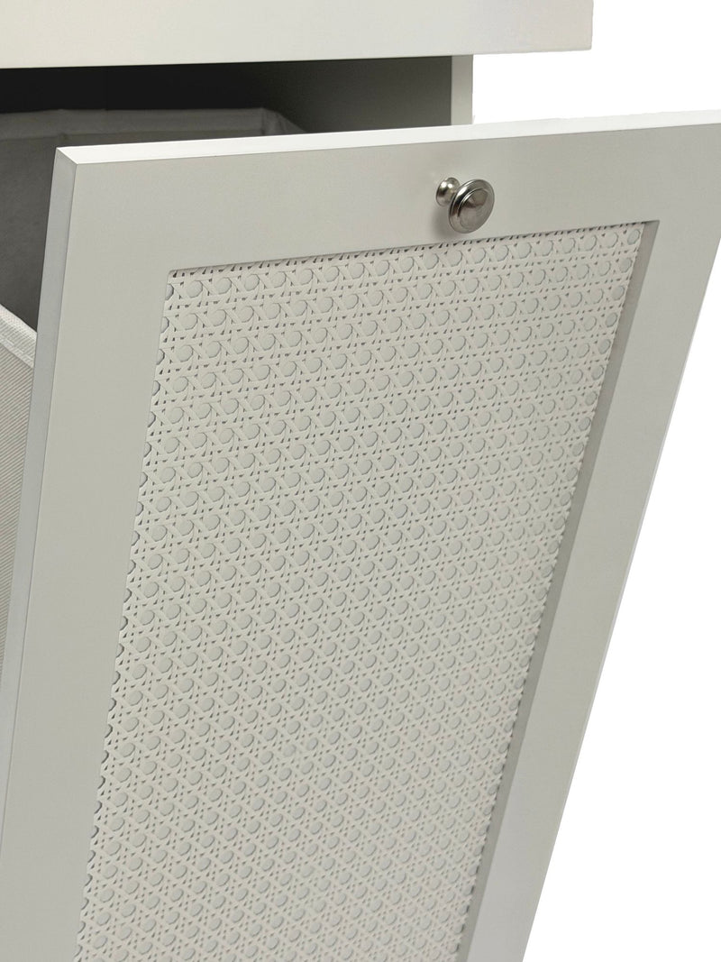 Badschrank Wäscheschrank Weiß mit Wiener Geflecht, Klapptür &