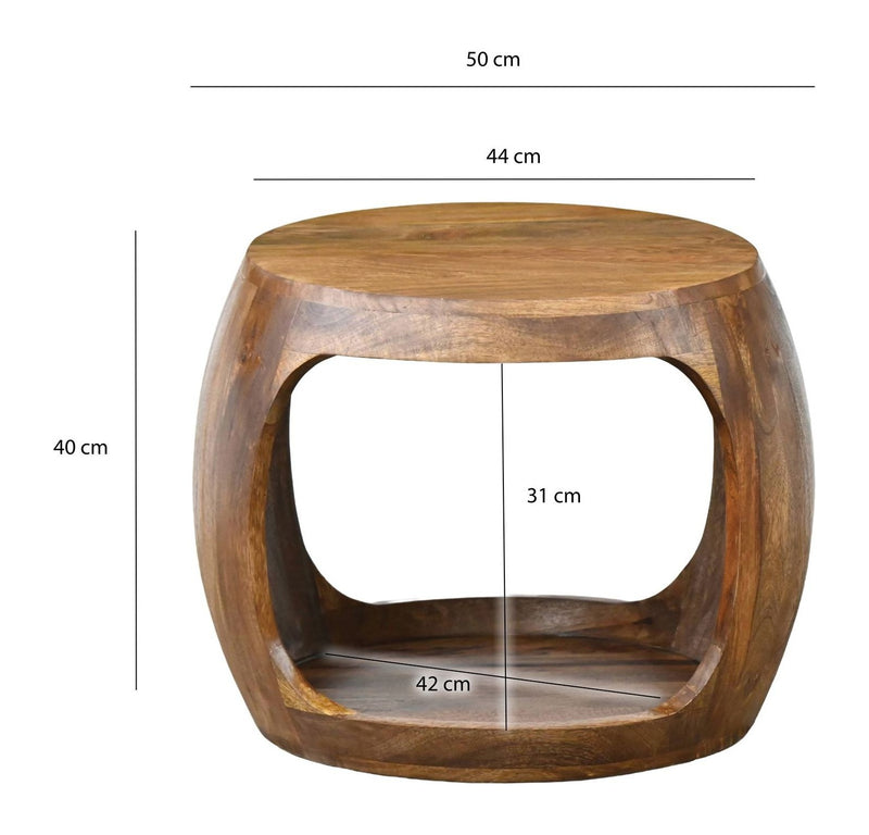 Beistelltisch Mango Massivholz rund mit Ablagefach von Wohnling
