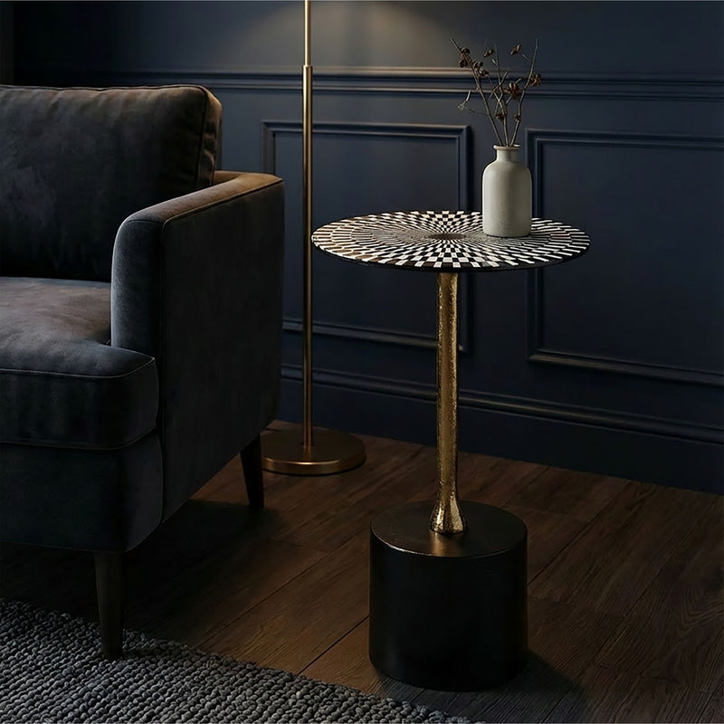 Beistelltisch Op-Art 49cm, Aluminium mit Emaille-Platte, handgefertigt