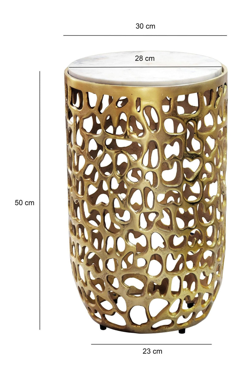 Wohnling Beistelltisch rund aus Marmor und Aluminium in Gold, 30 cm