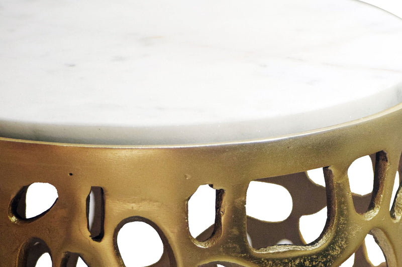 Wohnling Beistelltisch rund aus Marmor und Aluminium in Gold, 30 cm