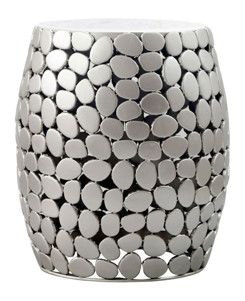 Beistelltisch Wohnling rund 40 cm mit Marmorplatte & Aluminium Silber