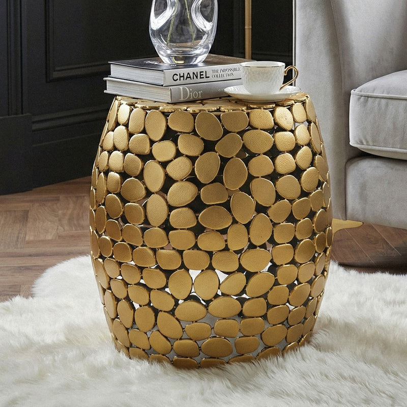 Beistelltisch rund 40 cm aus Aluminium in Gold, Handmade Design