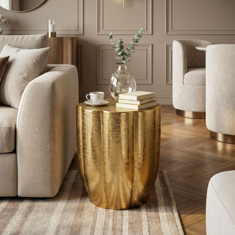 Beistelltisch Aluminium Gold, runder Anstelltisch von Wohnling