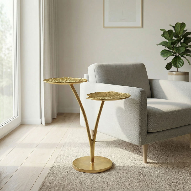 Beistelltisch Seerosenblatt Gold, Wohnling Alu-Tisch für Wohnzimmer
