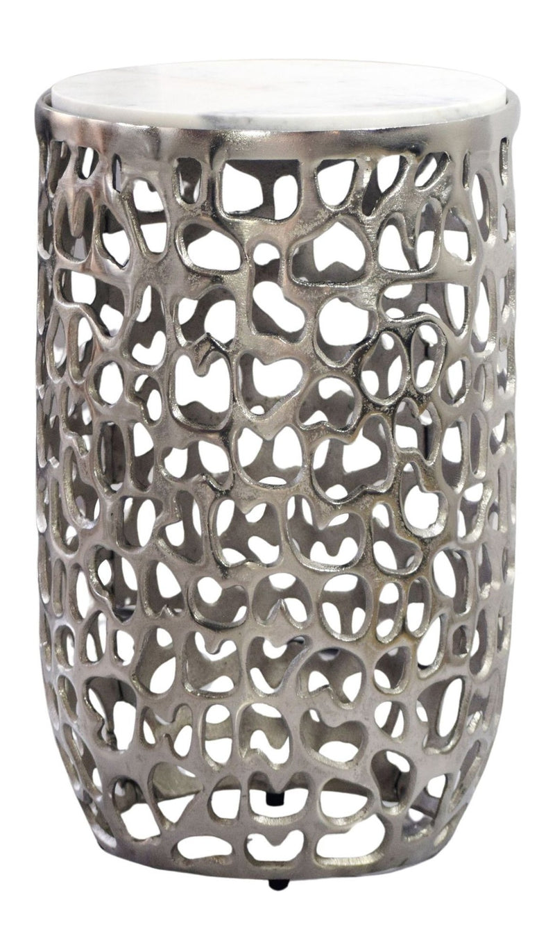 Beistelltisch Aluminium & Marmor rund 30 cm, Silber von Wohnling