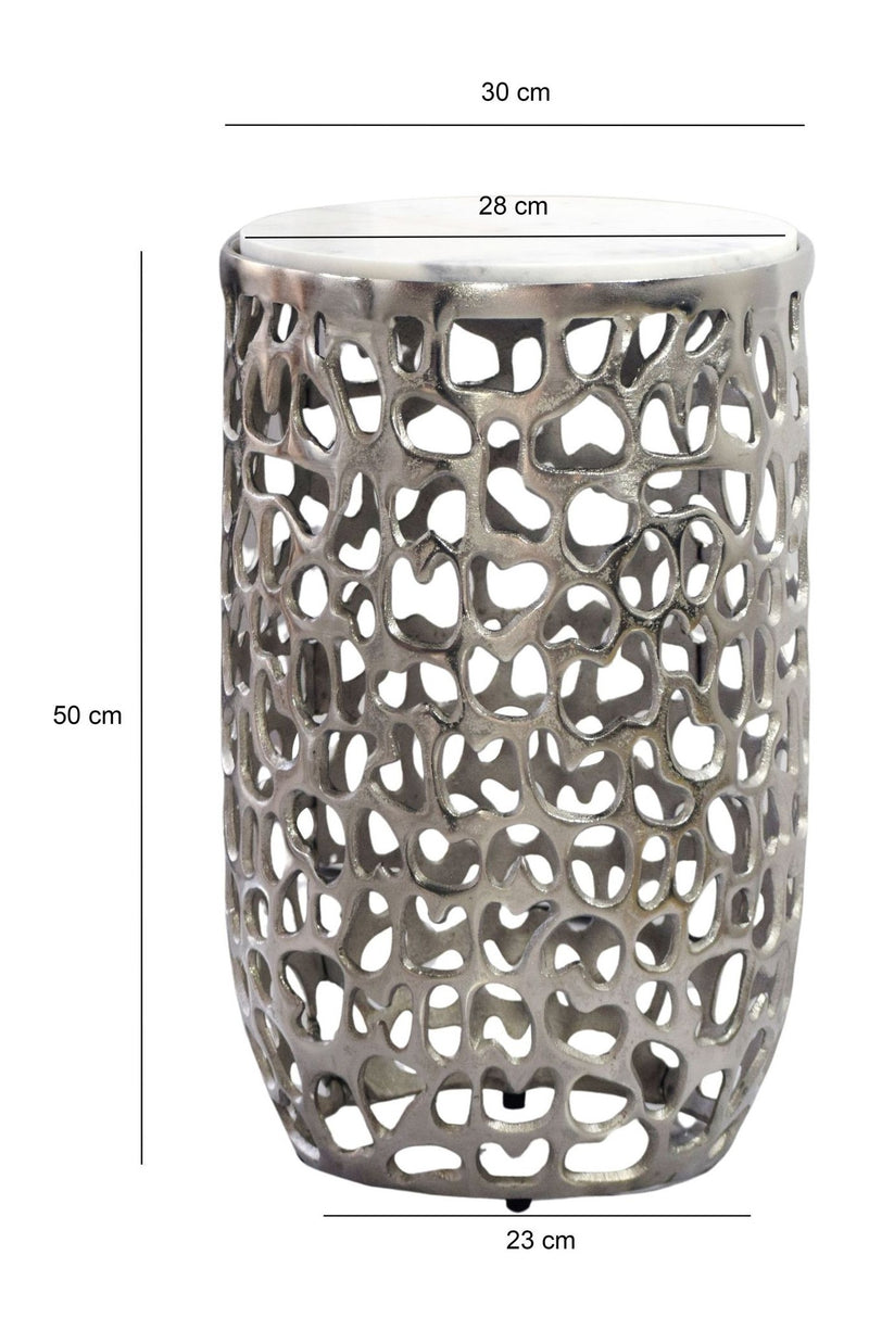 Beistelltisch Aluminium & Marmor rund 30 cm, Silber von Wohnling