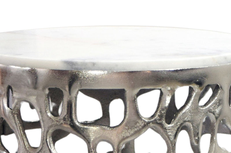 Beistelltisch Aluminium & Marmor rund 30 cm, Silber von Wohnling