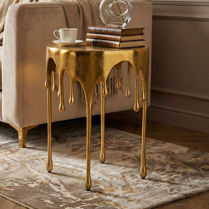 Beistelltisch Gold aus Aluminium mit Tropfen-Design, rund Ø43 cm