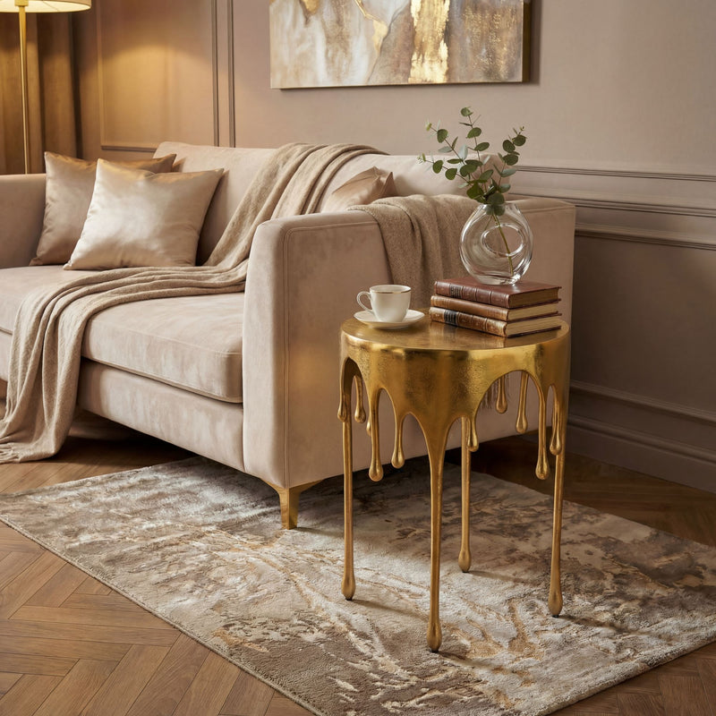 Beistelltisch Gold aus Aluminium mit Tropfen-Design, rund Ø43 cm