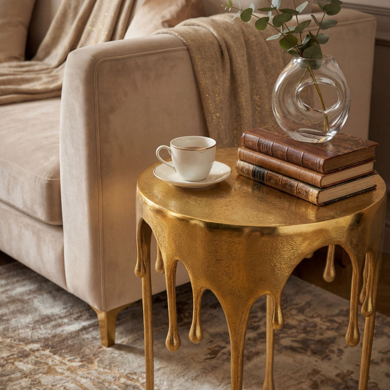 Beistelltisch Gold aus Aluminium mit Tropfen-Design, rund Ø43 cm