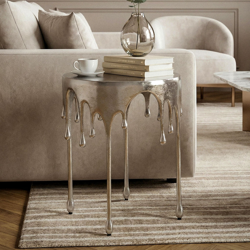 Beistelltisch Silber mit Tropfen-Design aus Aluminium, rund 43 cm