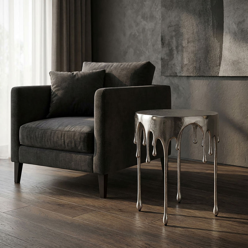 Beistelltisch Silber mit Tropfen-Design aus Aluminium, rund 43 cm