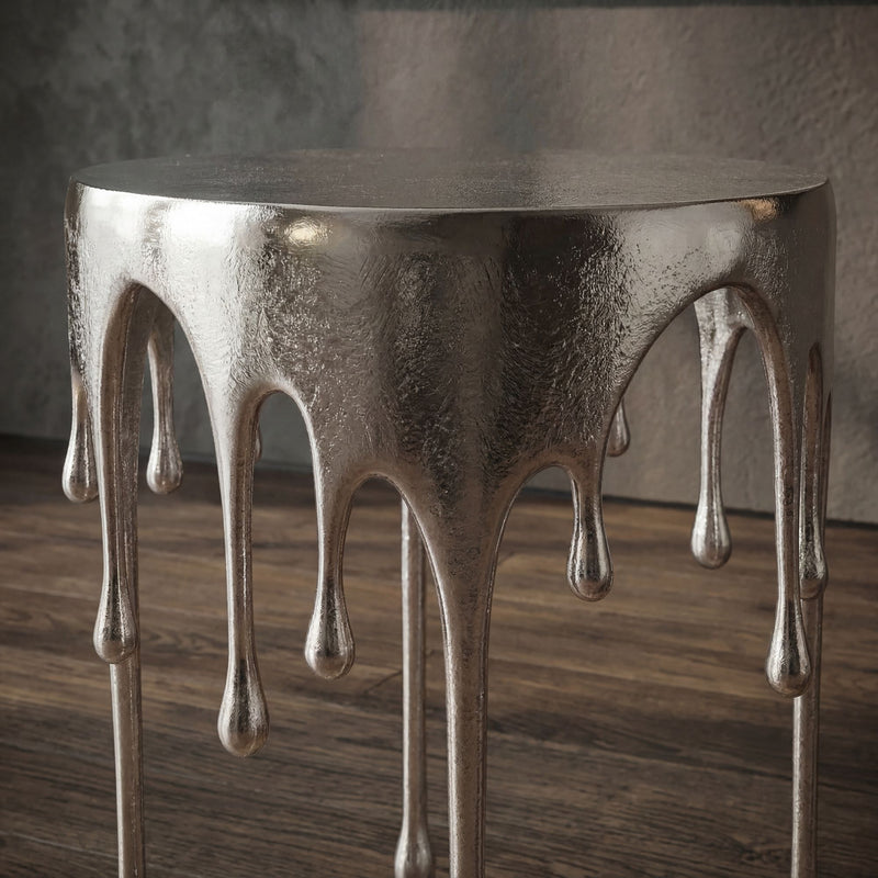Beistelltisch Silber mit Tropfen-Design aus Aluminium, rund 43 cm
