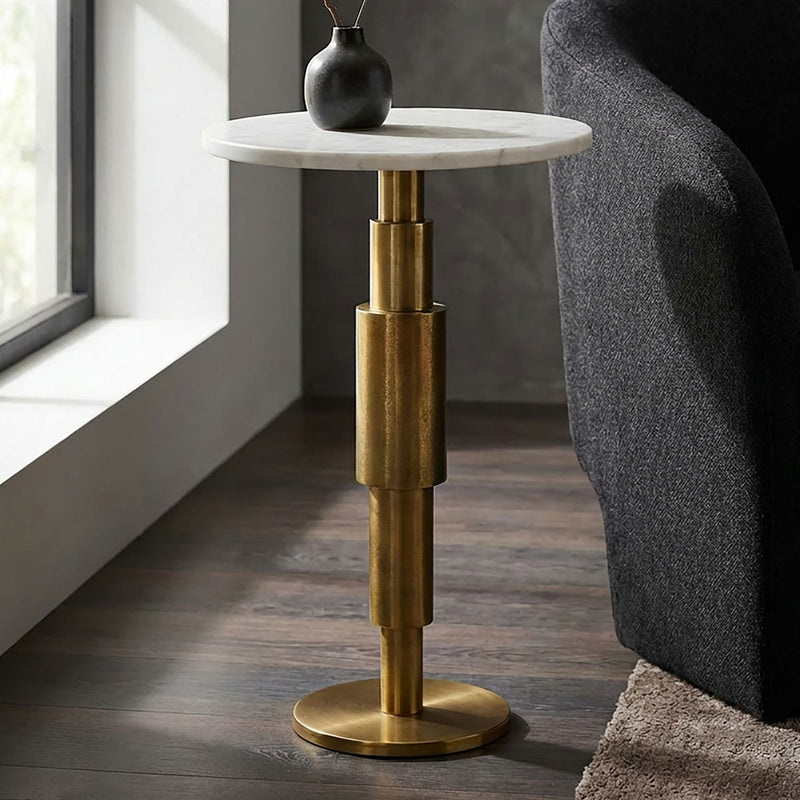 Beistelltisch Marmor Rund Weiß mit goldenem Aluminiumgestell, 59 cm