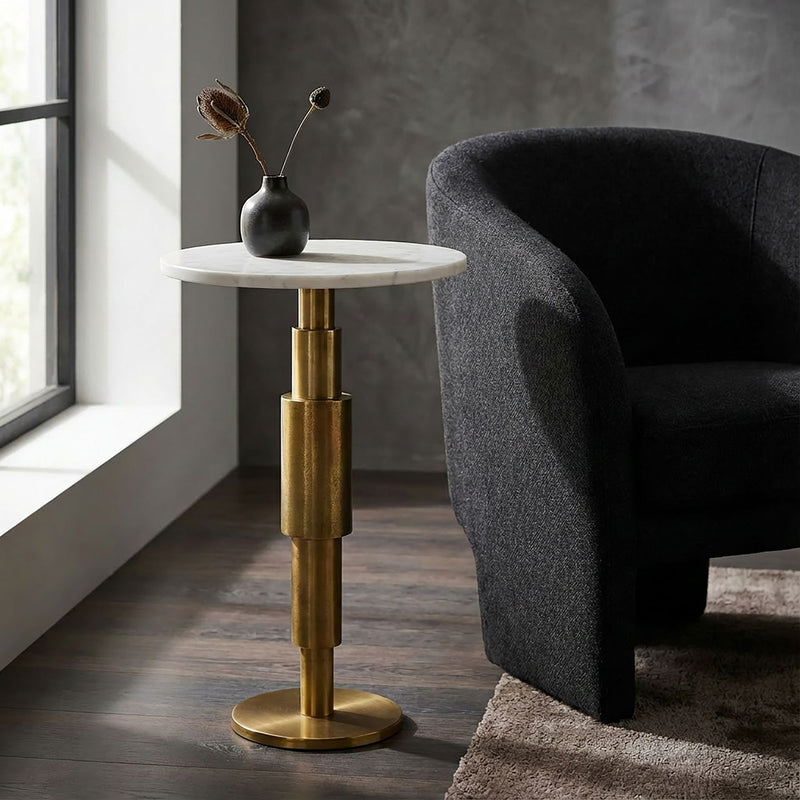 Beistelltisch Marmor Rund Weiß mit goldenem Aluminiumgestell, 59 cm