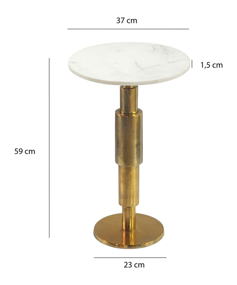 Beistelltisch Marmor Rund Weiß mit goldenem Aluminiumgestell, 59 cm